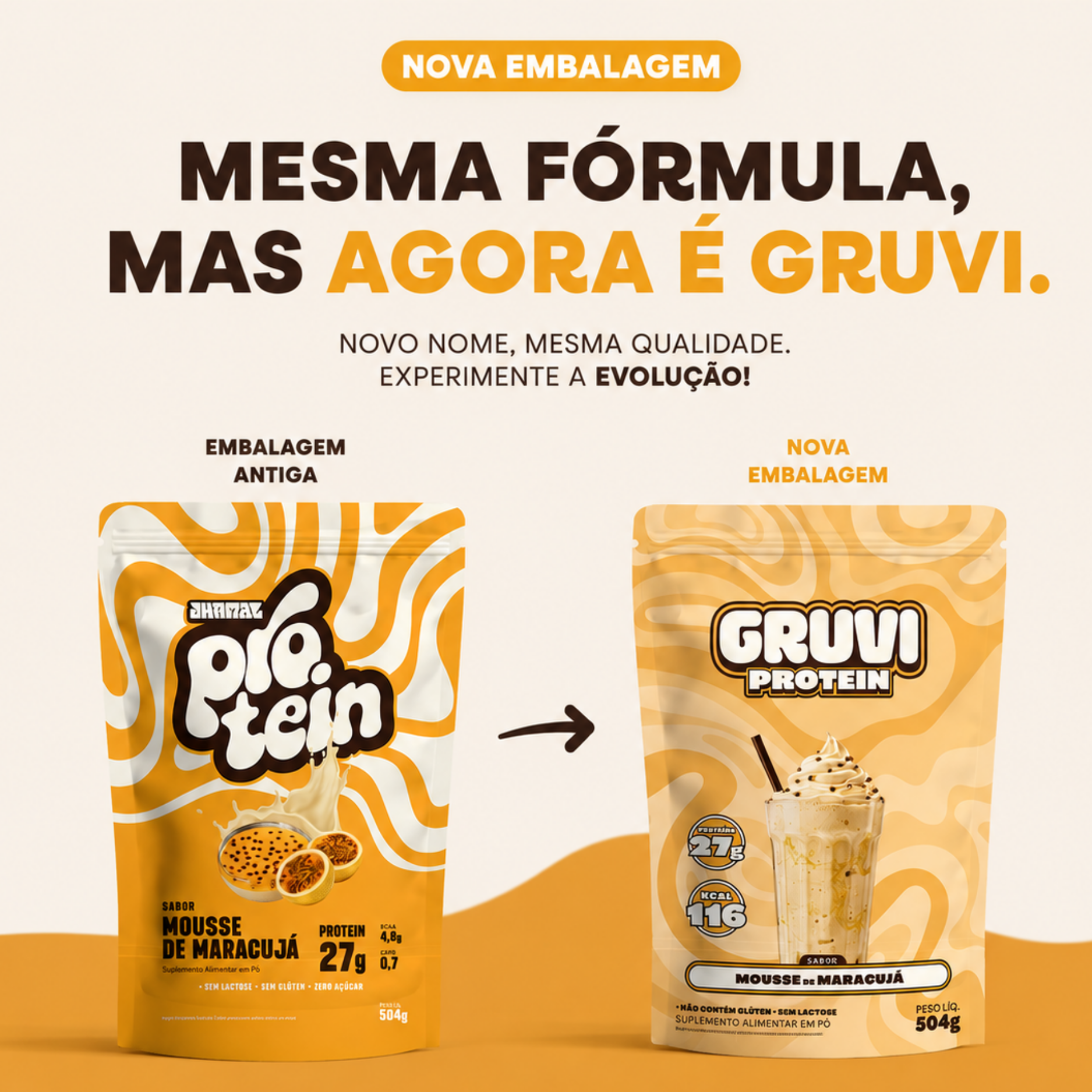 Proteína vegana Gruvi - sabor Mousse de Maracujá